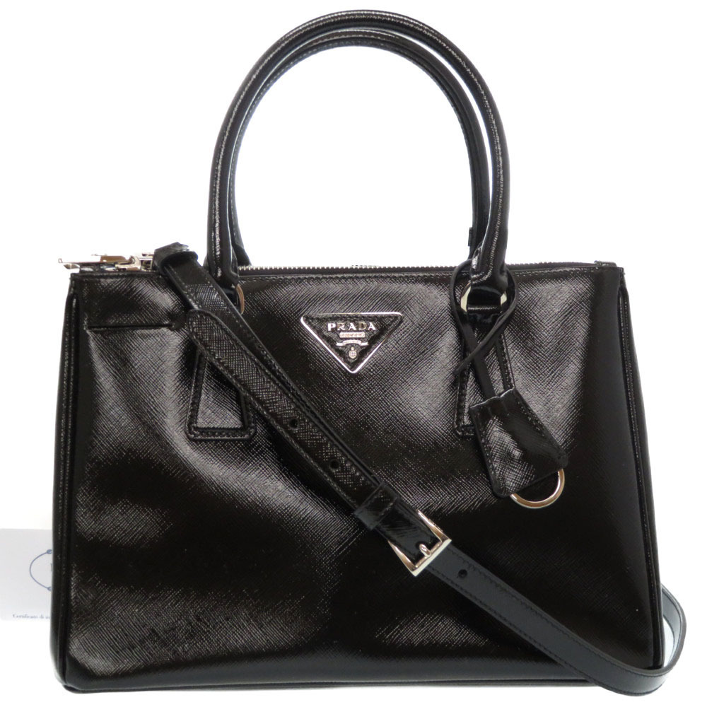 Prada Galleria Saffiano Leather 2way Handbag Black Silver Hardware